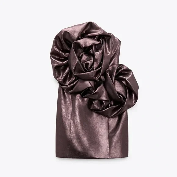 Zara NWOT voluminous flower 3D appliqué oversized floral detail party mini dress - Picture 13 of 15